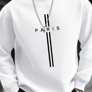 Erkek Harfli Grafik Sweatshirt Dışarı Çıkma Mürettebat Yaka Siyah Grafik Uzun