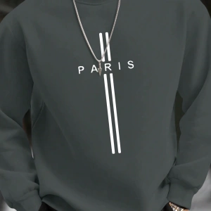 Erkek Harfli Grafik Sweatshirt Dışarı Çıkma Mürettebat Yaka Siyah Grafik Uzun