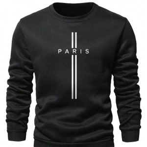 Erkek Harfli Grafik Sweatshirt Dışarı Çıkma Mürettebat Yaka Siyah Grafik Uzun