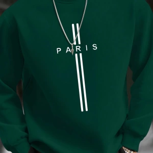 Erkek Harfli Grafik Sweatshirt Dışarı Çıkma Mürettebat Yaka Siyah Grafik Uzun