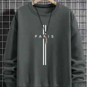 Erkek Harfli Grafik Sweatshirt Dışarı Çıkma Mürettebat Yaka Siyah Grafik Uzun