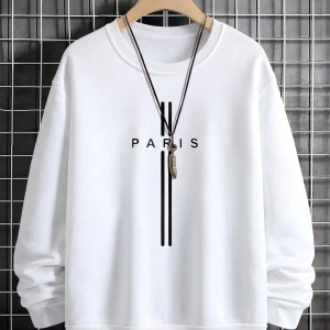 Erkek Harfli Grafik Sweatshirt Dışarı Çıkma Mürettebat Yaka Siyah Grafik Uzun