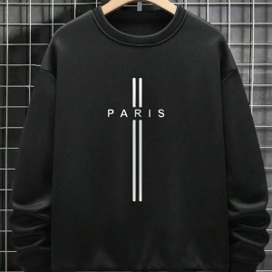 Erkek Harfli Grafik Sweatshirt Dışarı Çıkma Mürettebat Yaka Siyah Grafik Uzun