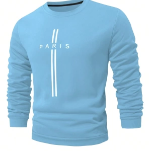 Erkek Harfli Grafik Sweatshirt Dışarı Çıkma Mürettebat Yaka Siyah Grafik Uzun
