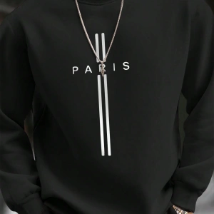 Erkek Harfli Grafik Sweatshirt Dışarı Çıkma Mürettebat Yaka Siyah Grafik Uzun