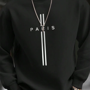 Erkek Harfli Grafik Sweatshirt Dışarı Çıkma Mürettebat Yaka Siyah Grafik Uzun