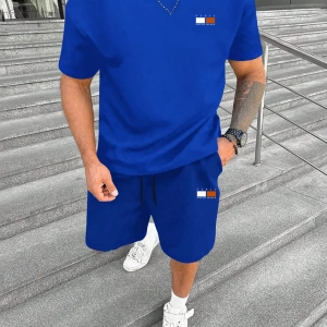 Erkek Harfli Grafik Tişört ve Yaz İçin Bağcıklı Bel Şortu