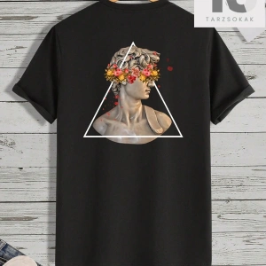 Erkek Heykel Baskılı Kısa Kollu Tişört