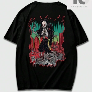 Erkek Kafatası ve Kanatlar Baskılı Tişört