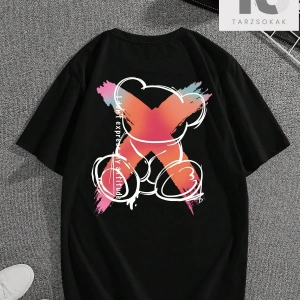 Erkek Kalp ve Ayı Desenli Tişört