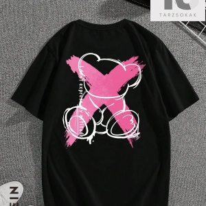 Erkek Kalp ve Ayı Desenli Tişört