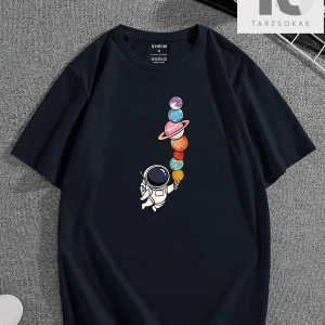 Erkek Karikatür Astronot Baskılı T-shirt
