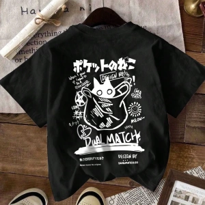 Erkek Karikatür Baskılı Beyaz Tişört