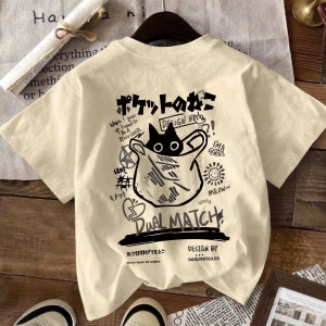 Erkek Karikatür Baskılı Beyaz Tişört