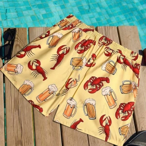 Erkek Karikatür Baskılı Plaj Şortu, Günlük Tatil