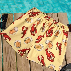 Erkek Karikatür Baskılı Plaj Şortu, Günlük Tatil
