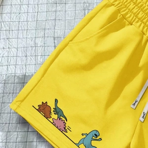 Erkek Karikatür Dinozor Baskılı Bağcıklı Bel Cepli Günlük Şort