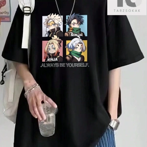 Erkek Karikatür Mektup Baskı Kısa Kollu Tişört