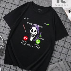 Erkek Karikatür Ördek ve Mektup Baskılı Yuvarlak Yaka Tişört