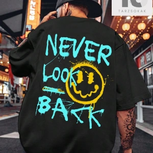 Erkek Karikatür & Slogan Grafikli Düşük Omuz Tişörtü