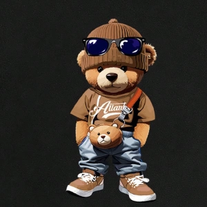 Erkek Karikatür Teddy Ayı Desenli Kontrast Renkli Tişört Şort Takımı, Yazlık K