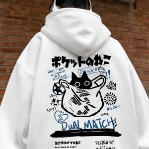 Erkek Kedi Grafik Baskılı Günlük Kazak Polar Kapşonlu Kapşonlu Sweatshirt