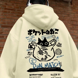 Erkek Kedi Grafik Baskılı Günlük Kazak Polar Kapşonlu Kapşonlu Sweatshirt
