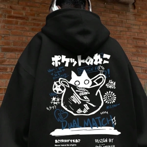 Erkek Kedi Grafik Baskılı Günlük Kazak Polar Kapşonlu Kapşonlu Sweatshirt