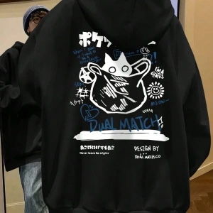 Erkek Kedi Grafik Baskılı Günlük Kazak Polar Kapşonlu Kapşonlu Sweatshirt