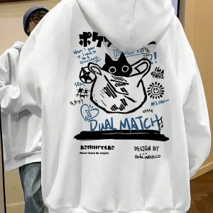 Erkek Kedi Grafik Baskılı Günlük Kazak Polar Kapşonlu Kapşonlu Sweatshirt