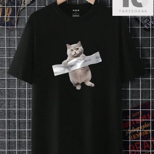 Erkek Kedi ve Mektup Baskılı Tişört