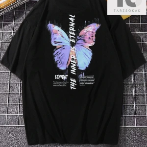 Erkek Kelebek Ve Slogan Grafikli Tişört