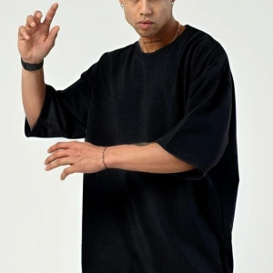 Erkek Kısa Kollu Tok Penye Oversize Rahat Kalıp Bisiklet Yaka