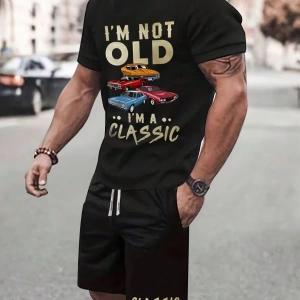 Erkek Kısa Kollu Yuvarlak Yaka Tişört ve Şort Takımı, Yaz İçin Moda