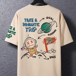 Erkek Komik Graffiti Karikatür Baskılı Bol Kesim Kısa Kollu Tişört, Erkek Ark