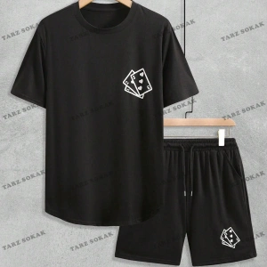 Erkek Kulaklık Baskı Kısa Kollu Tişört Ve Şort 2 adet/takım