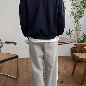 Erkek Lacivert Düz Kapüşonlu Oversize 3 iplik Şardonlu Salaş Bol Kesim Hoodie Swe Lacivert