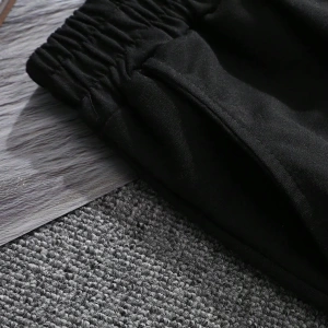 Erkek Mektup Baskılı Bağcıklı Bel Şort Sweat Düz Siyah