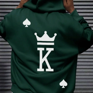 Erkek Mektup Baskılı Günlük Kapüşonlu Sweatshirt, Günlük Giyim İçin Uzun Koll