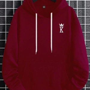 Erkek Mektup Baskılı Günlük Kapüşonlu Sweatshirt, Günlük Giyim İçin Uzun Koll