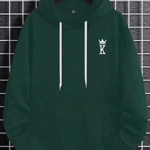 Erkek Mektup Baskılı Günlük Kapüşonlu Sweatshirt, Günlük Giyim İçin Uzun Koll