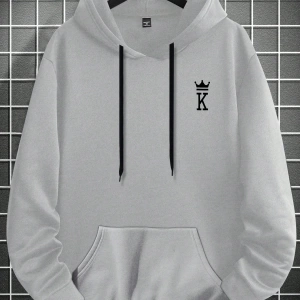 Erkek Mektup Baskılı Günlük Kapüşonlu Sweatshirt, Günlük Giyim İçin Uzun Koll