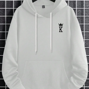 Erkek Mektup Baskılı Günlük Kapüşonlu Sweatshirt, Günlük Giyim İçin Uzun Koll