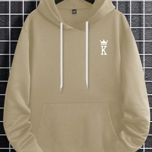 Erkek Mektup Baskılı Günlük Kapüşonlu Sweatshirt, Günlük Giyim İçin Uzun Koll