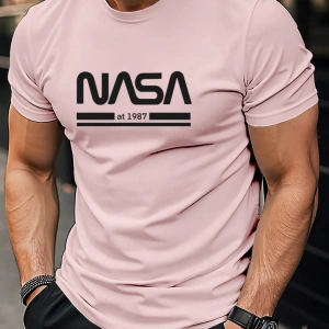 Erkek Mektup Baskılı Kısa Kollu Slim Fit Tişört