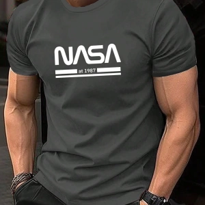 Erkek Mektup Baskılı Kısa Kollu Slim Fit Tişört