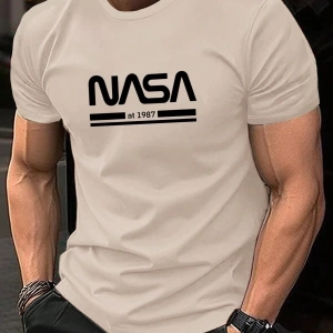 Erkek Mektup Baskılı Kısa Kollu Slim Fit Tişört