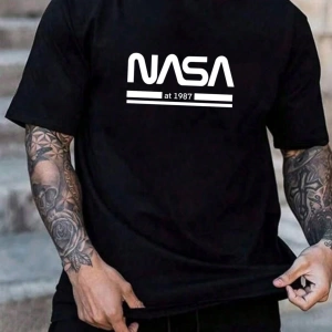 Erkek Mektup Baskılı Kısa Kollu Slim Fit Tişört