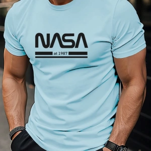 Erkek Mektup Baskılı Kısa Kollu Slim Fit Tişört