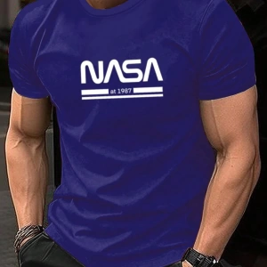 Erkek Mektup Baskılı Kısa Kollu Slim Fit Tişört